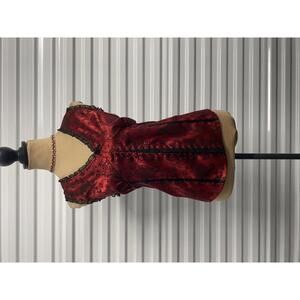 Y2K Red Satin Lace Trim goth Top